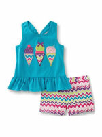 ENSEMBLE FILLE 2 PIECES SHORT BLEU