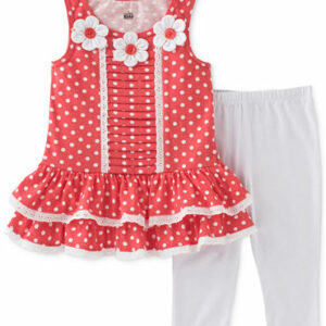 ENSEMBLE LEGGINGS FILLE PETIS POIS ORANGE BLANC