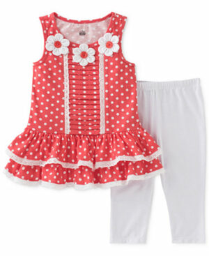 ENSEMBLE LEGGINGS FILLE PETIS POIS ORANGE BLANC