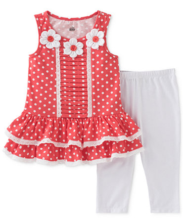 ENSEMBLE LEGGINGS FILLE PETIS POIS ORANGE BLANC