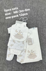 Ensemble naissance bébé 6 pièces – Coton doux – Motif éléphant – NB à 6 mois
