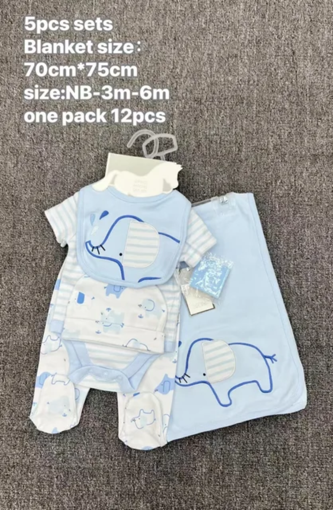 Ensemble naissance bébé 6 pièces – Coton doux – Motif éléphant – NB à 6 mois – Image 2