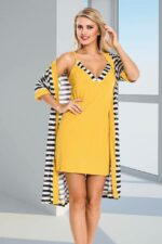 ENSEMBLE PYJAMA COTON 4PIECES JAUNE RAYURES