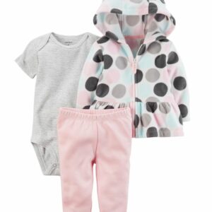 ENSEMBLE 3PCS FILLE CARTERS CARDIGAN A POIS ROSE