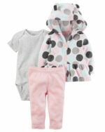 ENSEMBLE 3PCS FILLE CARTERS CARDIGAN A POIS ROSE