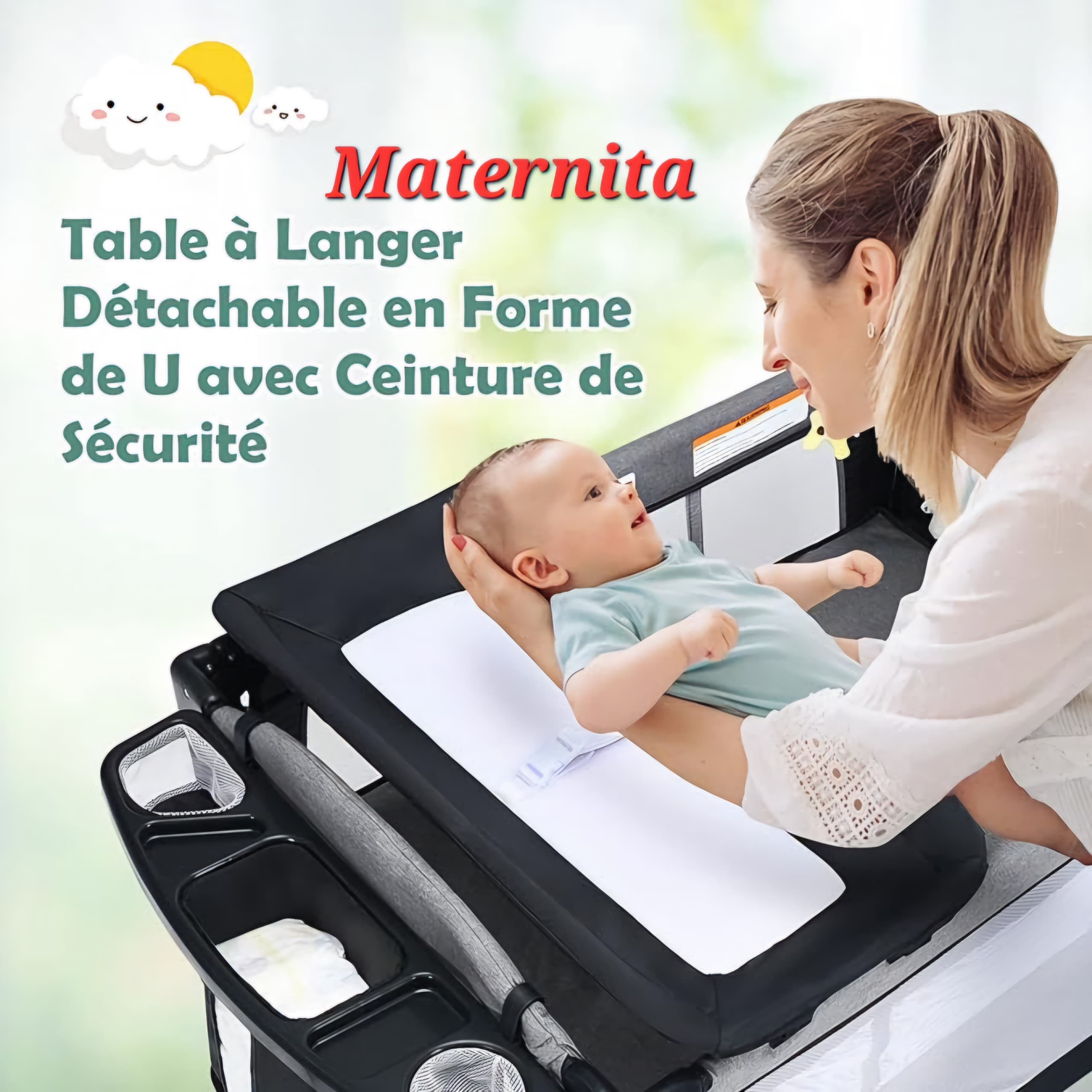 LIT PARAPLUIE PLIABLE ET PORTABLE AVEC TABLE A LANGER – Image 3