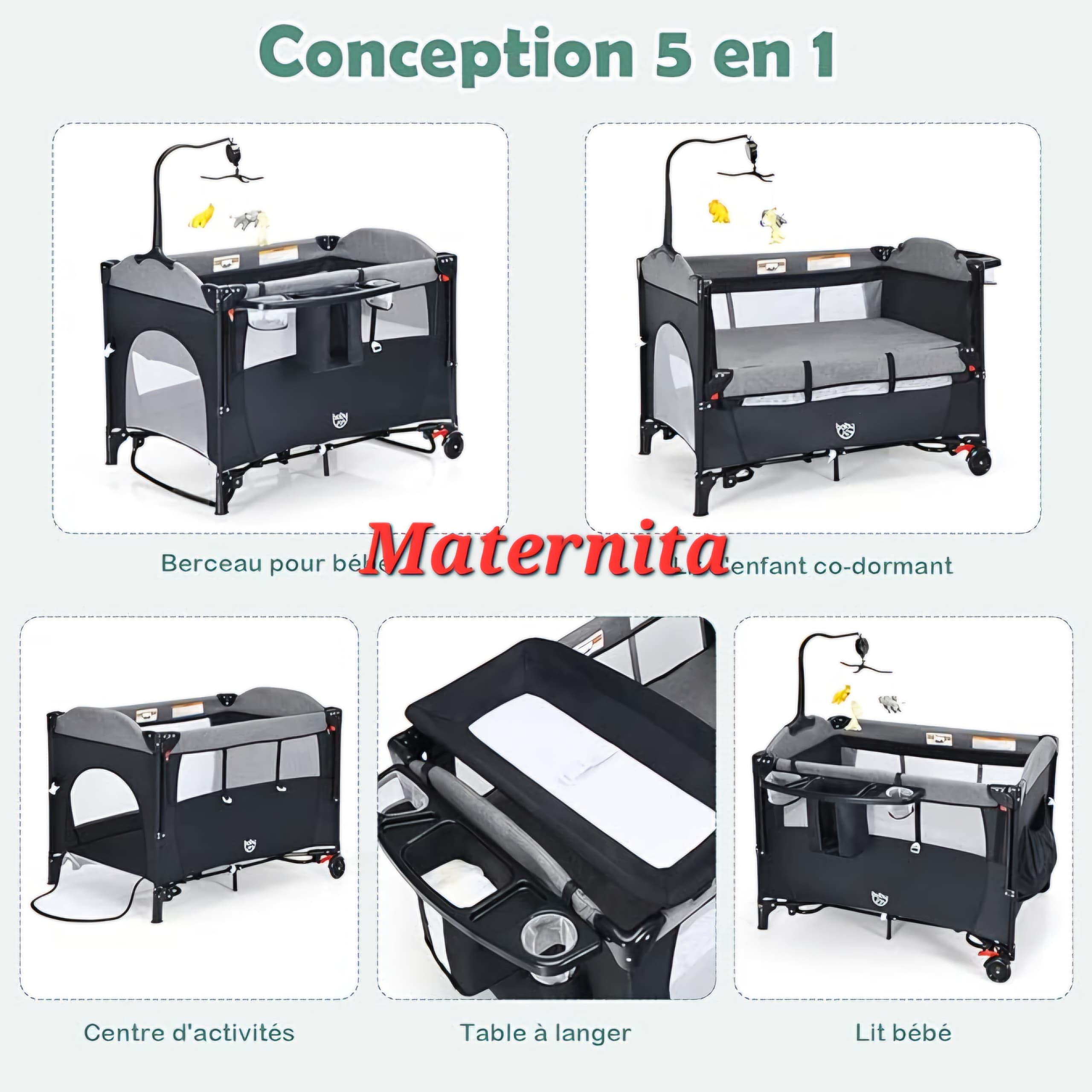 LIT PARAPLUIE PLIABLE ET PORTABLE AVEC TABLE A LANGER – Image 4