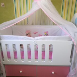 BERCEAU BOIS COCCINELLE AVEC PARURE