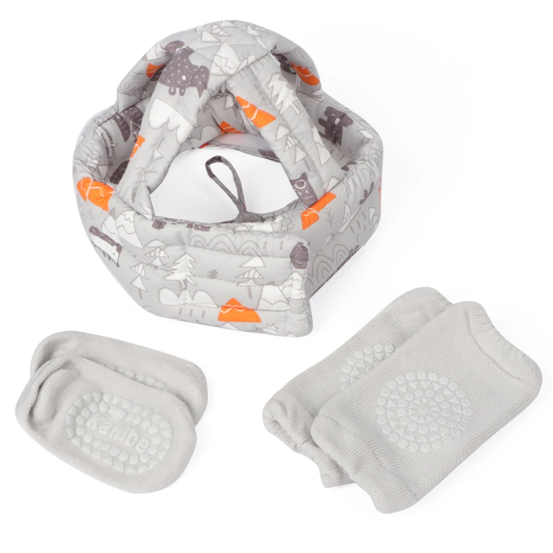 Casque de protection bébé anti-chute avec genouillères et chaussettes anti-Derapantes – Sécurité et confort pour les premiers pas