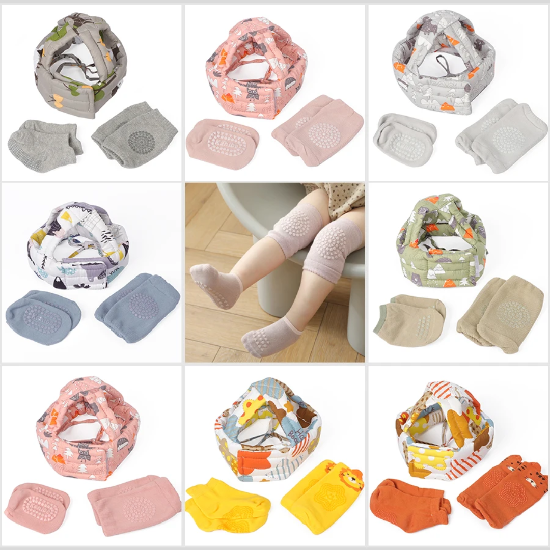 Casque de protection bébé anti-chute avec genouillères et chaussettes anti-Derapantes – Sécurité et confort pour les premiers pas – Image 5