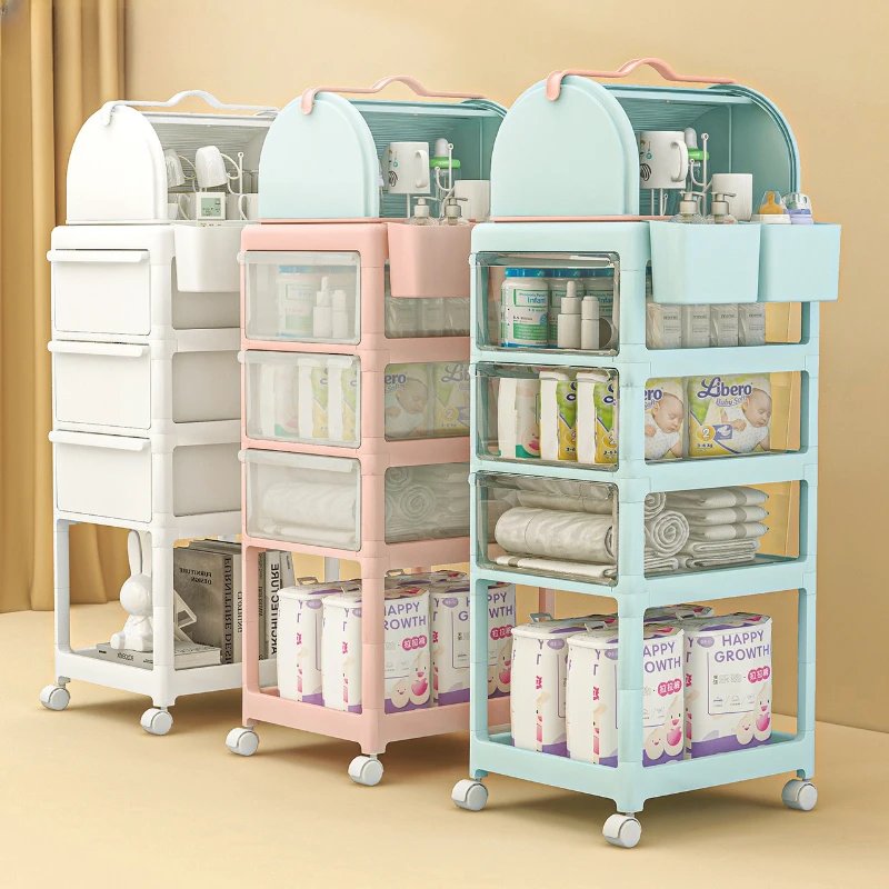 Meuble de rangement multifonction pour bébé avec roulettes – Organisateur de nursery pratique et élégant – Image 7