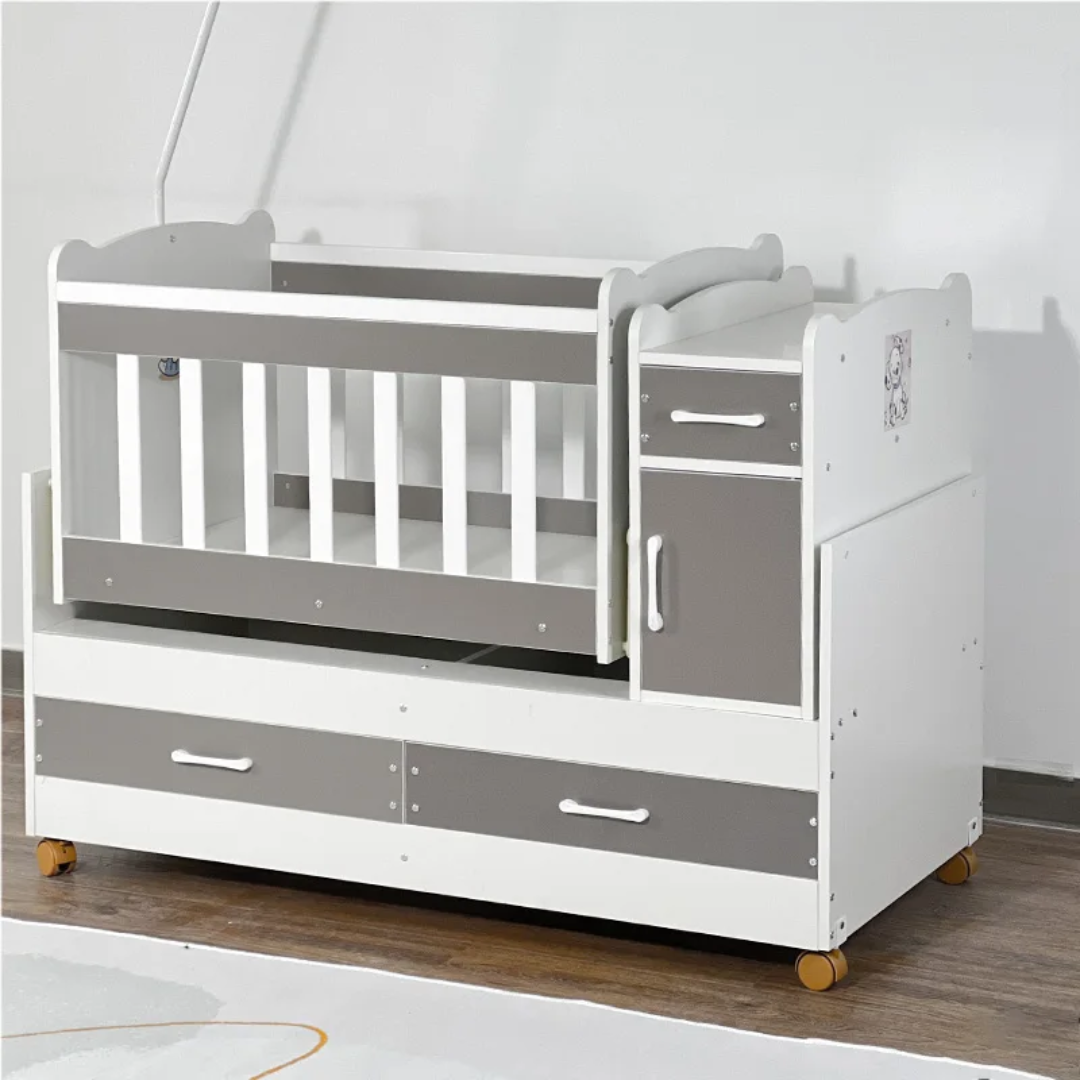 Lit Bébé Multifonction avec Tiroirs et Rangement – Design Moderne Bois & Blanc | Maternita Dakar – Image 5