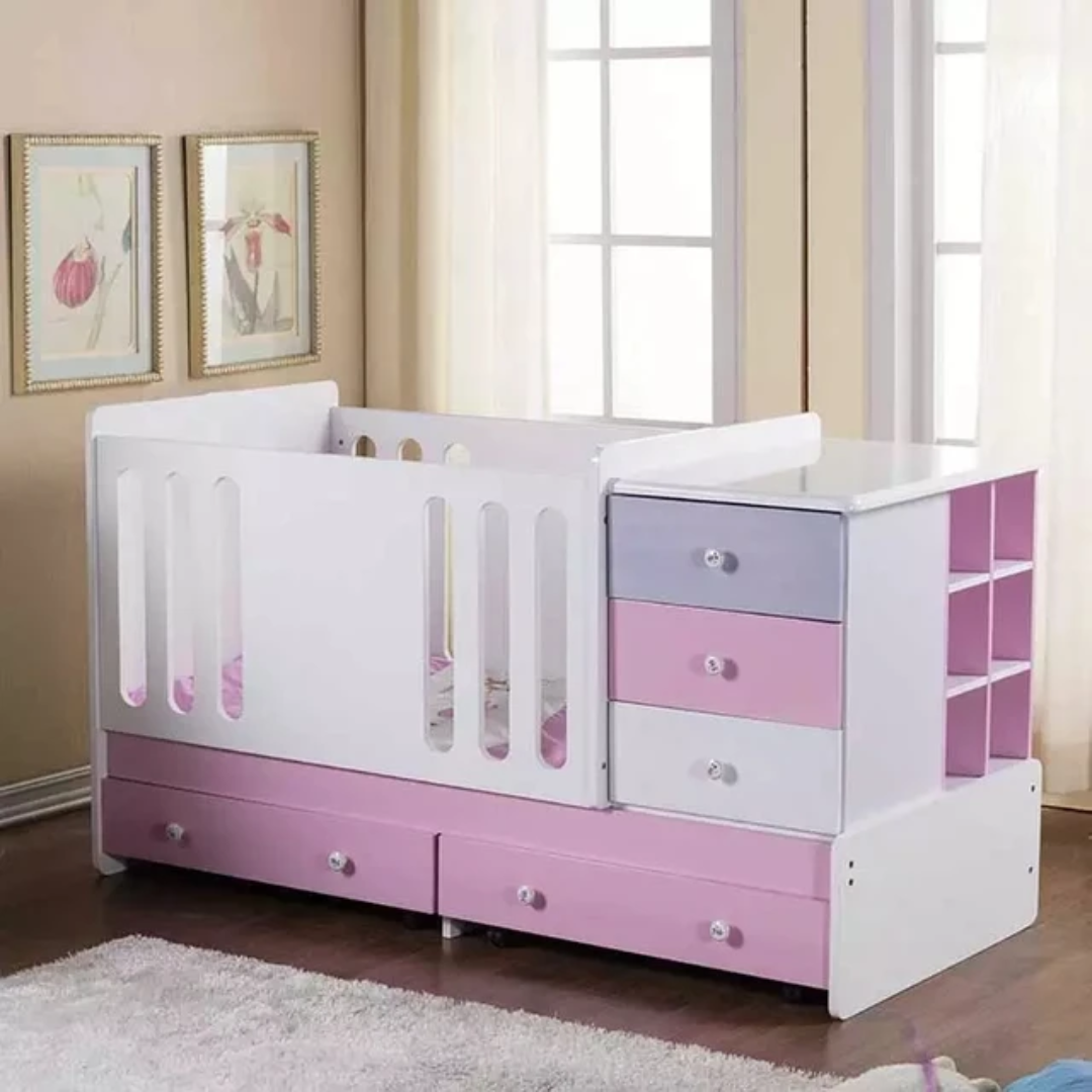 Lit bébé évolutif avec commode et tiroirs transformable| Maternita