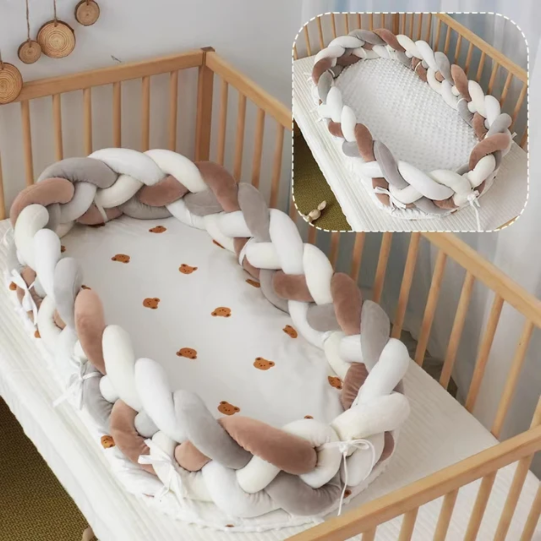 Couffin bébé tressé avec moustiquaire – Confort, sécurité et élégance 🌿👶 – Image 2