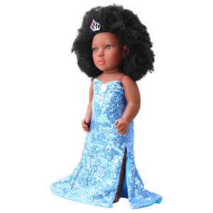 Poupée Princesse Africaine Robe Bleue Pailletée – Édition Anniversaire 🎉👑