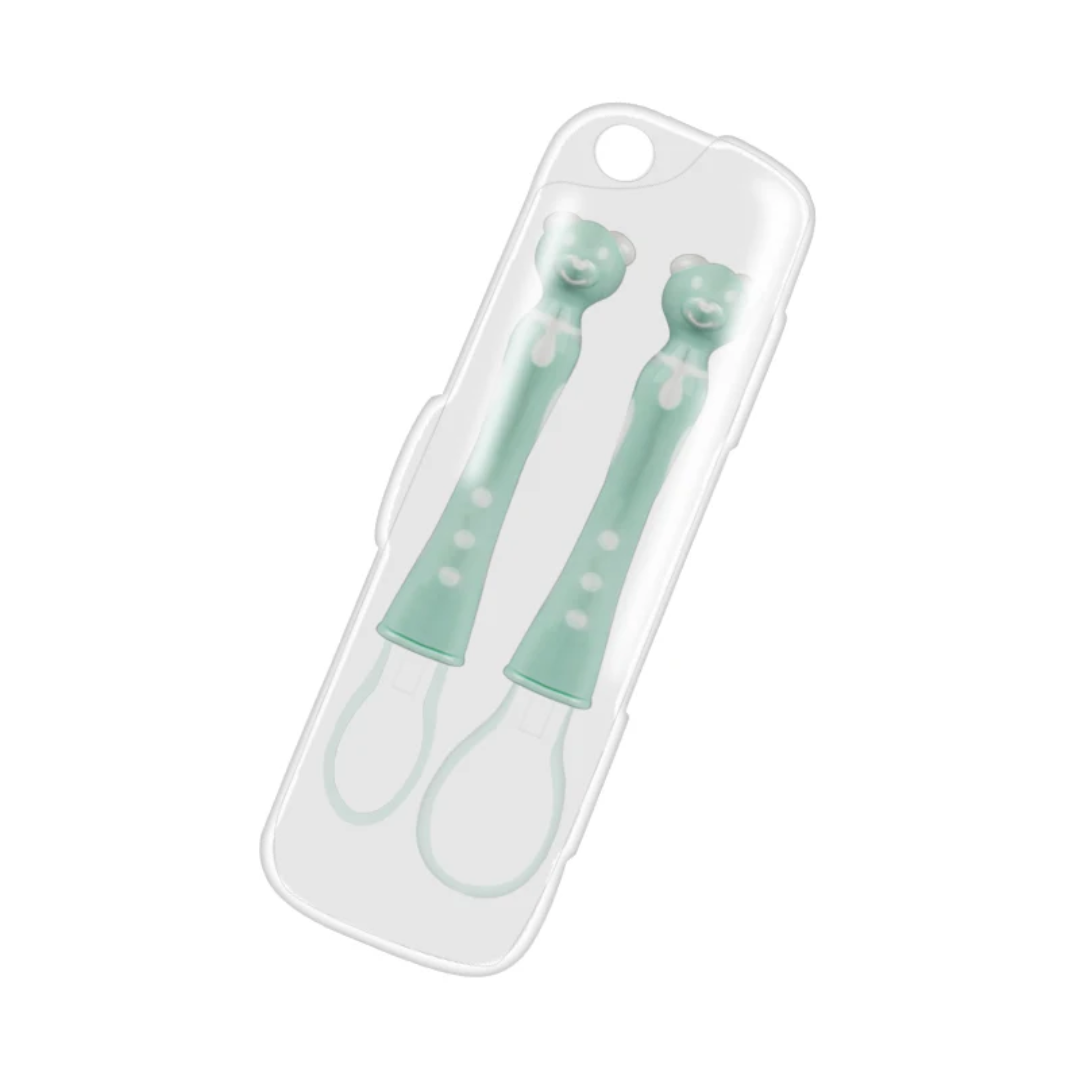 Cuillère d’Alimentation Bébé en Silicone – Manche Ours Antidérapant (Lot de 2) – Image 3