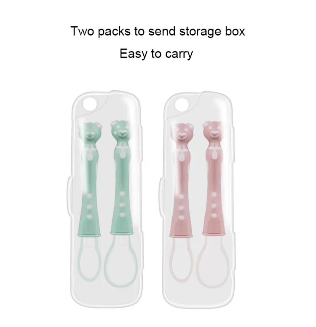 Cuillère d’Alimentation Bébé en Silicone – Manche Ours Antidérapant (Lot de 2) – Image 2