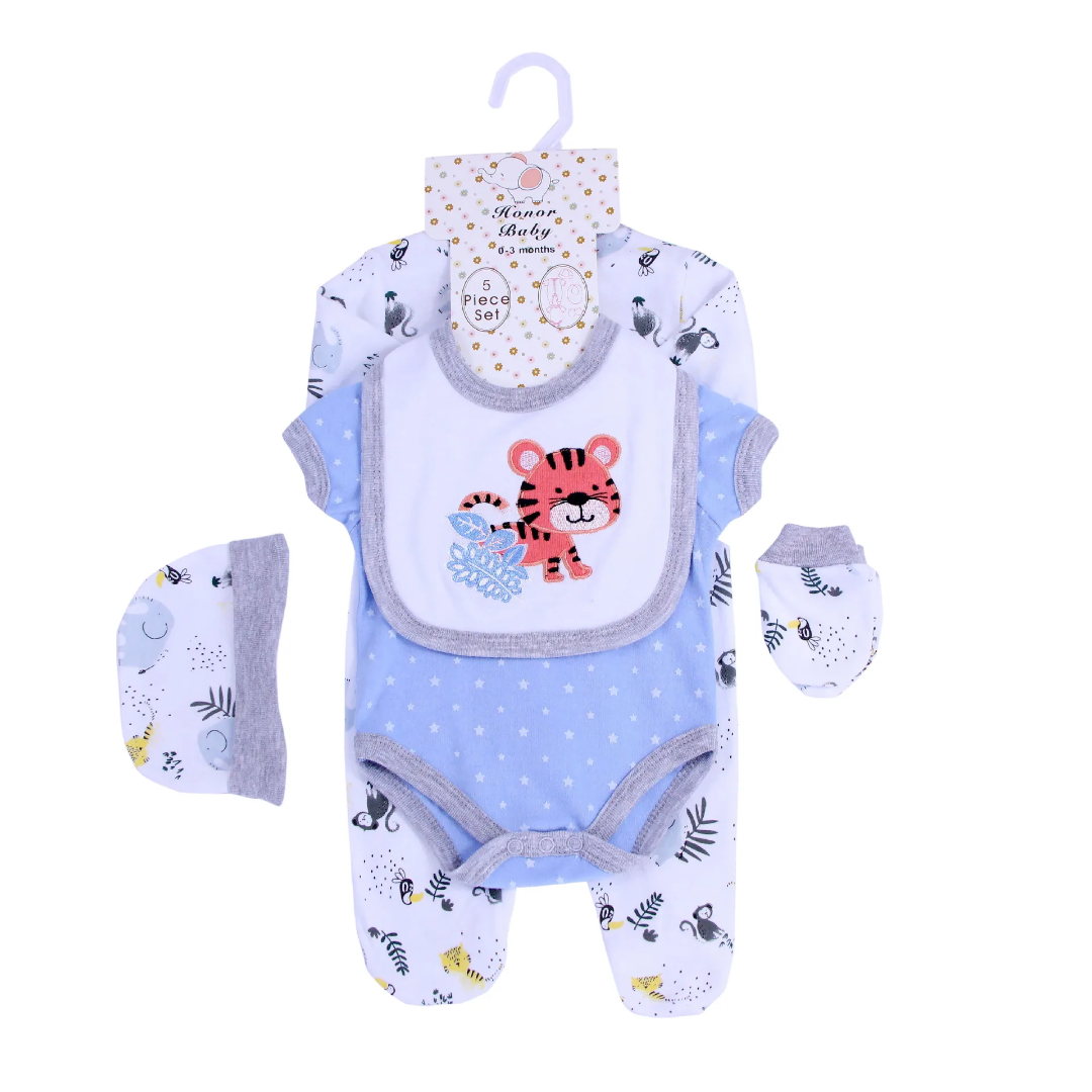 Ensemble Naissance Bébé 5 Pièces – 0 à 6 Mois | Coton Doux & Confortable – Image 3