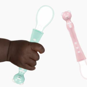 Cuillère d’Alimentation Bébé en Silicone – Manche Ours Antidérapant (Lot de 2)