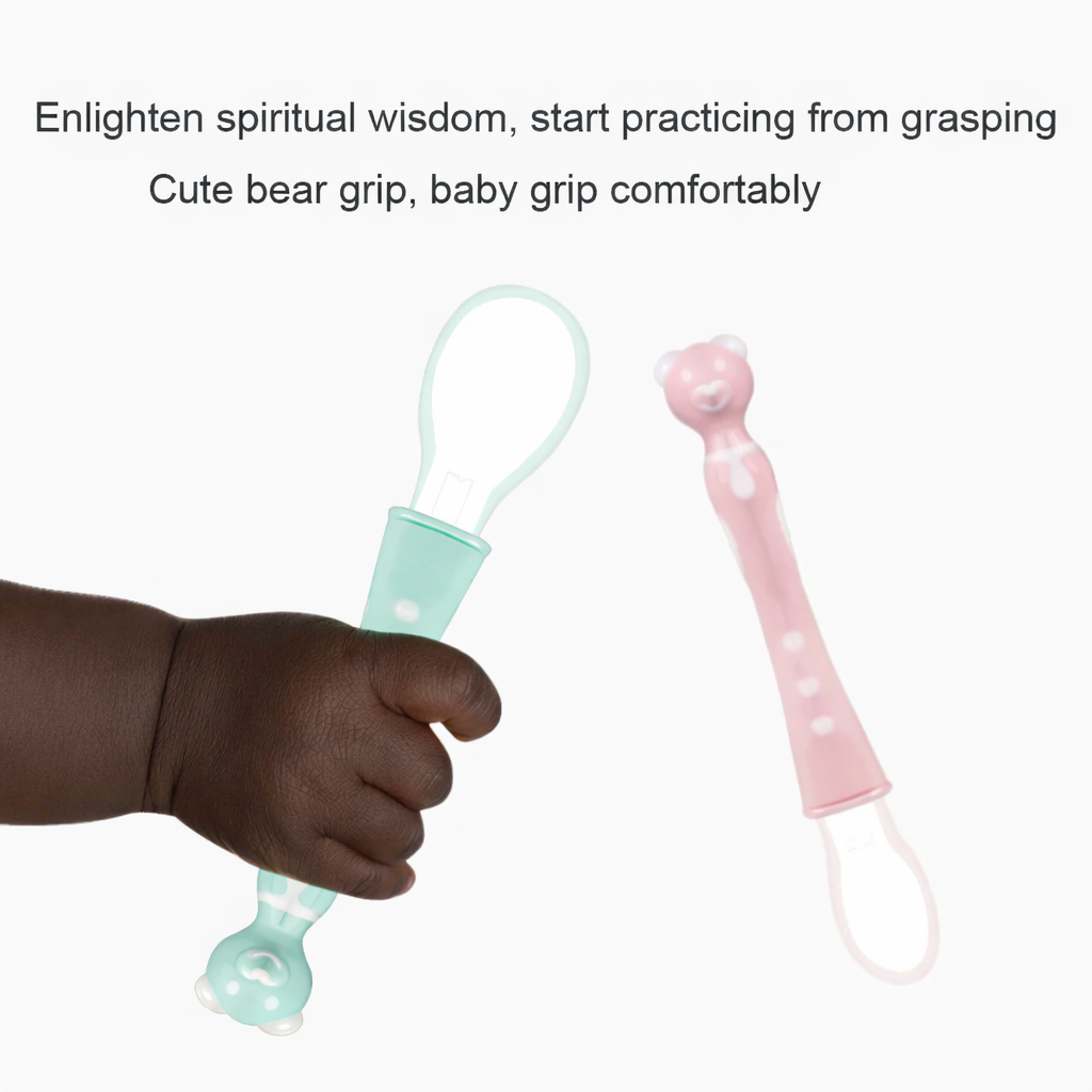Cuillère d’Alimentation Bébé en Silicone – Manche Ours Antidérapant (Lot de 2) – Image 8