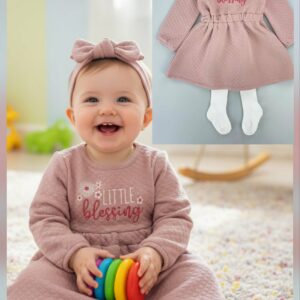 Robe bébé fille “Little Blessing” avec bandeau et collant –  Dakar