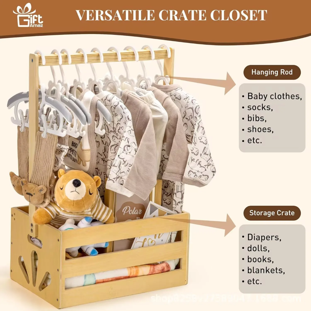 Mini penderie en bois pour bébé avec rangement – Organisateur vêtements bébé Dakar