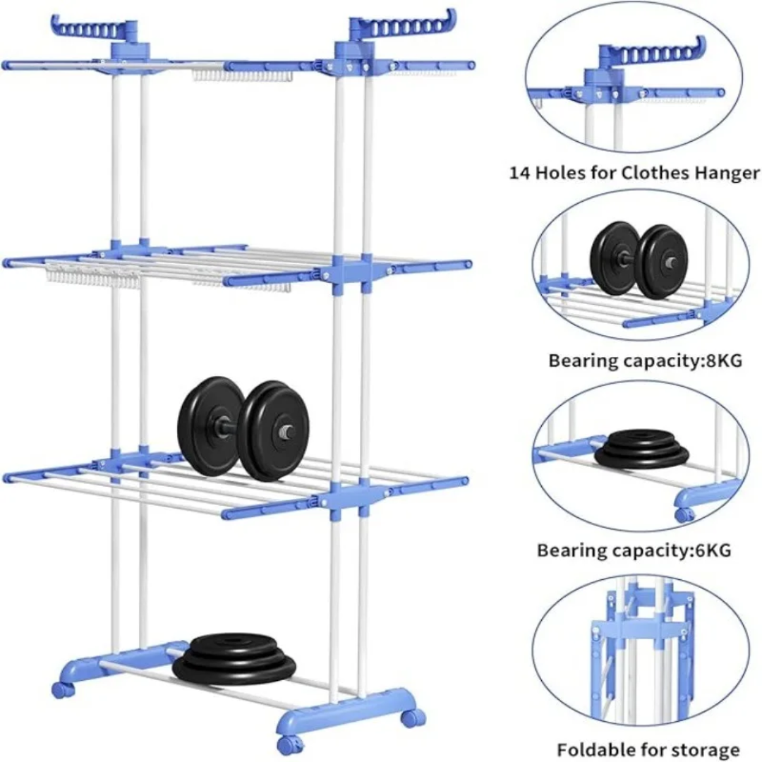 Séchoir à linge pliable 3 niveaux avec roulettes – Étendoir à vêtements multifonction Dakar – Image 7