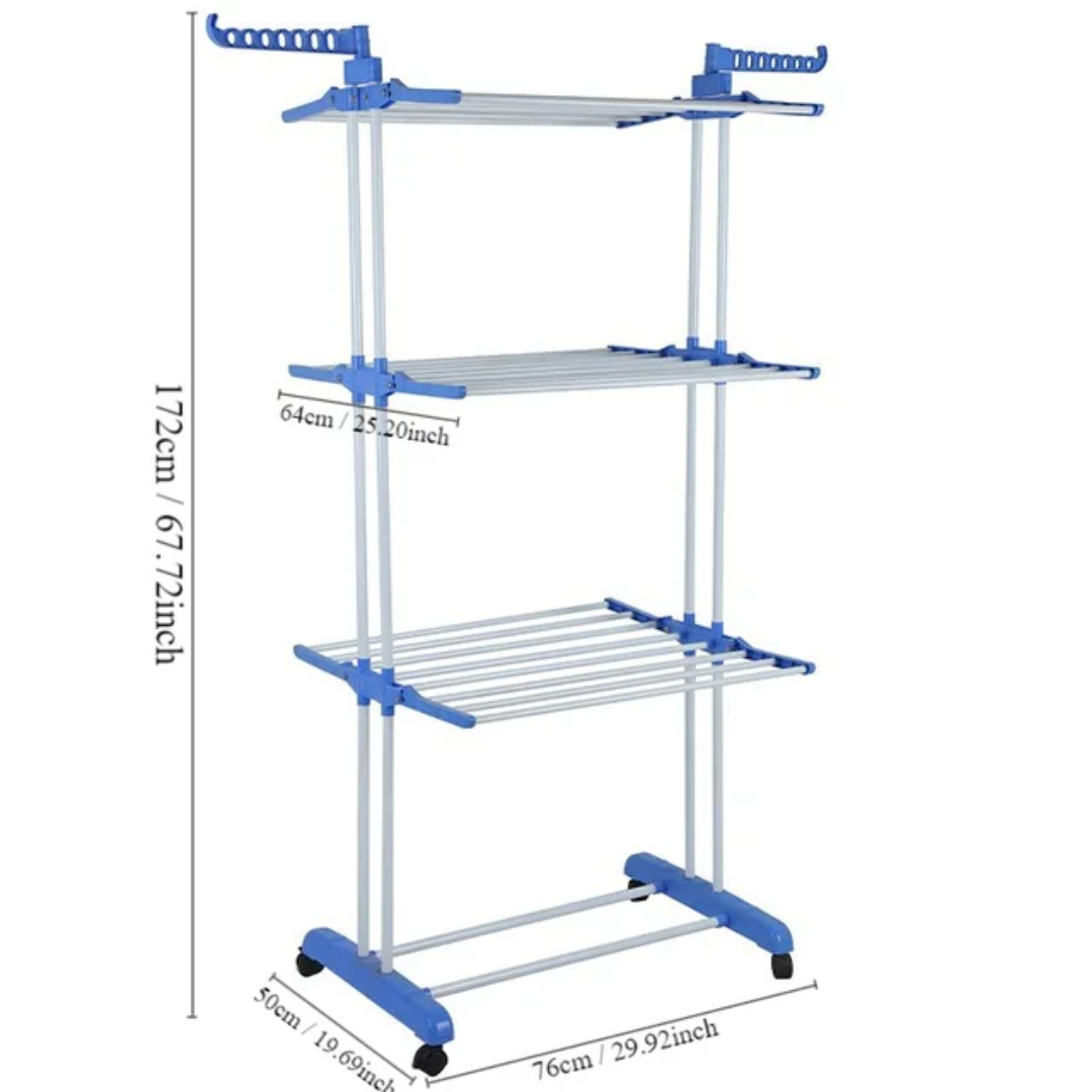 Séchoir à linge pliable 3 niveaux avec roulettes – Étendoir à vêtements multifonction Dakar – Image 5
