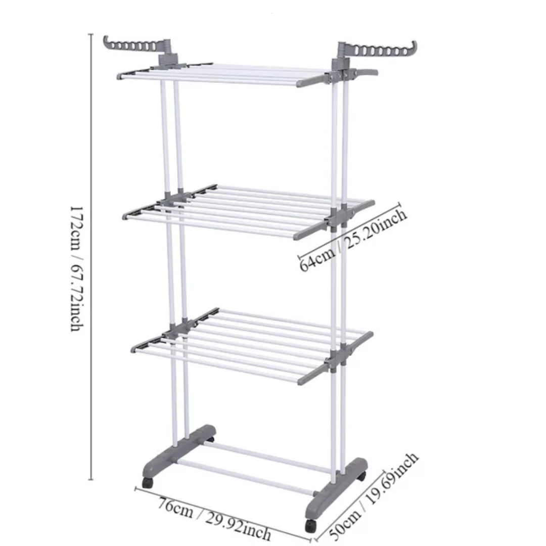 Séchoir à linge pliable 3 niveaux avec roulettes – Étendoir à vêtements multifonction Dakar – Image 4