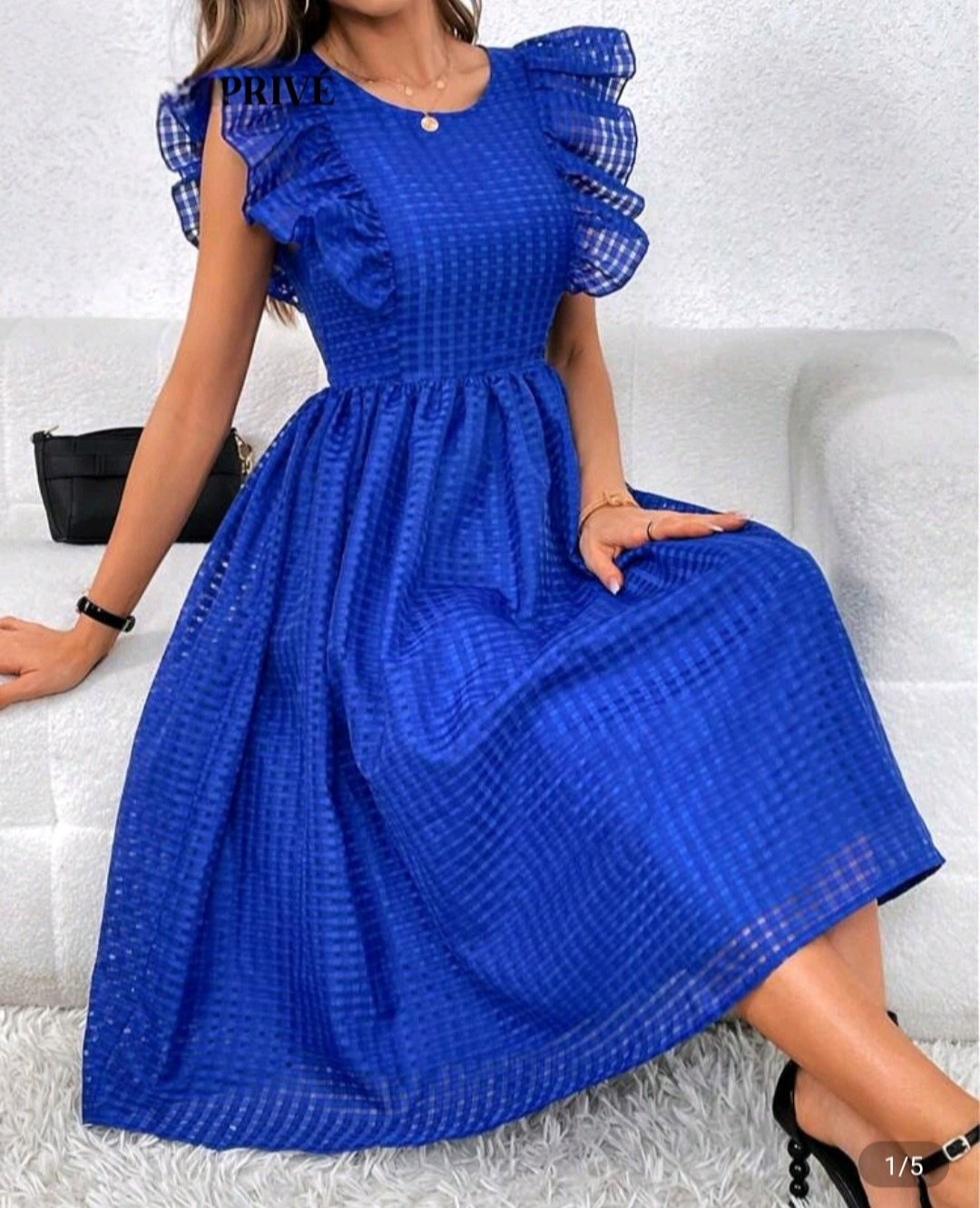 Robe élégante bleu royal à volants – Dakar – Image 2