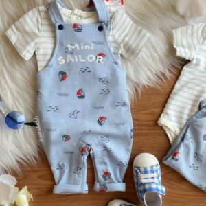 Ensemble Bébé Salopette Mini Sailor Bleu + Body Rayé – Confort & Style Marin | Maternita Dakar