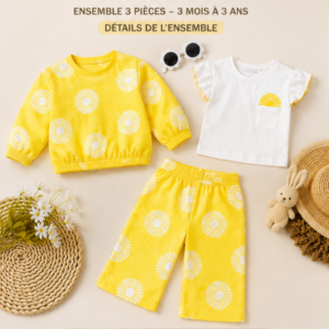 Ensemble Fille 3 Pièces Fleur – 3 Mois à 5Ans | Bambinerie Maternita Dakar