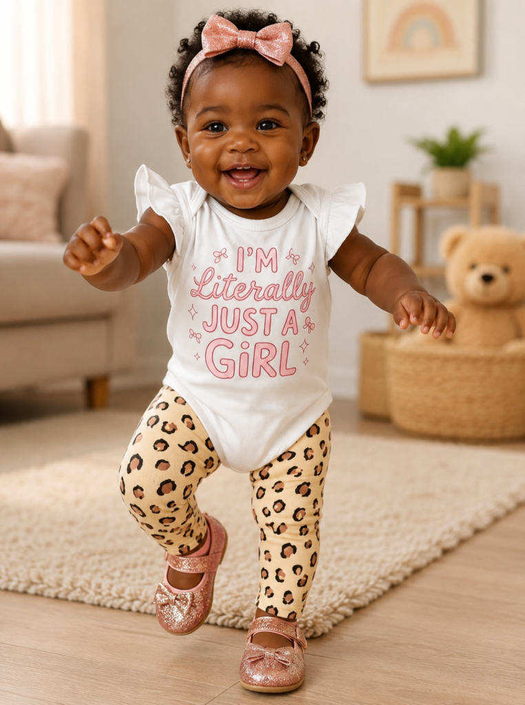 Ensemble bébé fille 3 pièces avec body imprimé et leggings  et Chaussures– Bambinerie Maternita Dakar