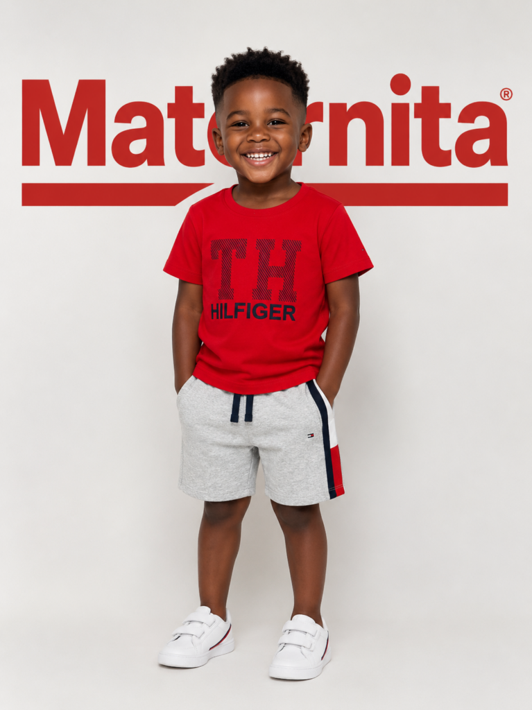 Ensemble Garçon2 Pieces Short Tommy Hilfiger Rouge & Gris – De 1 an à 8 ans