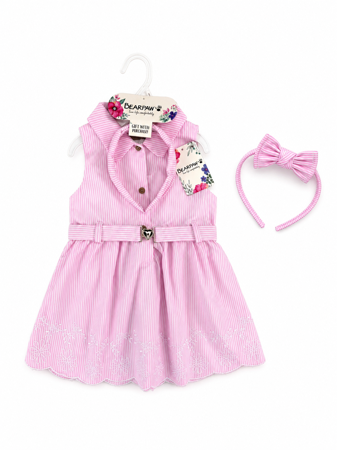 Robe Rayée Chic avec Serre-Tête et Ceinture – 100% Coton | Fille 3 Mois à 5 Ans. Maternita Dakar – Image 2