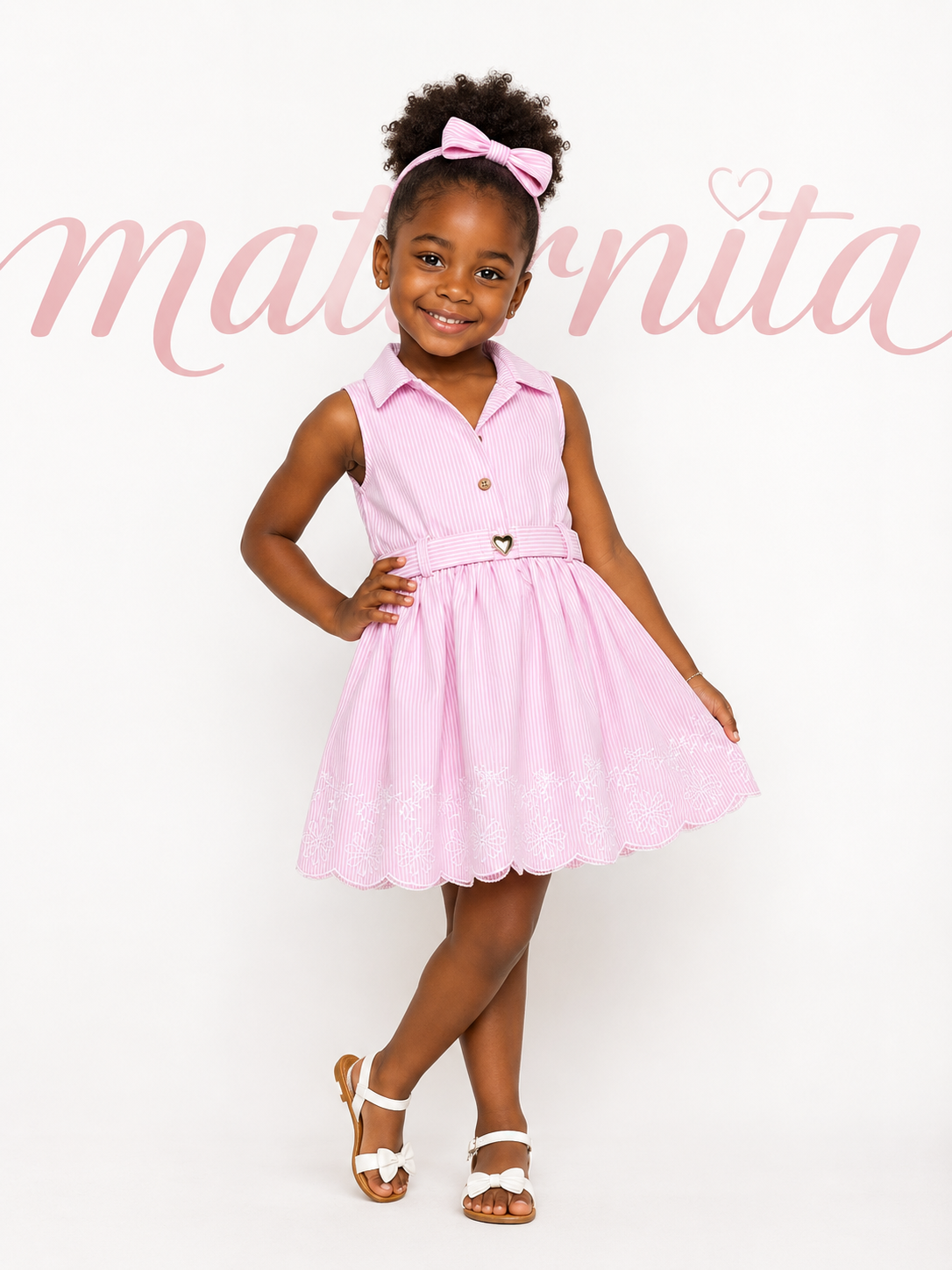 Robe Rayée Chic avec Serre-Tête et Ceinture – 100% Coton | Fille 3 Mois à 5 Ans. Maternita Dakar
