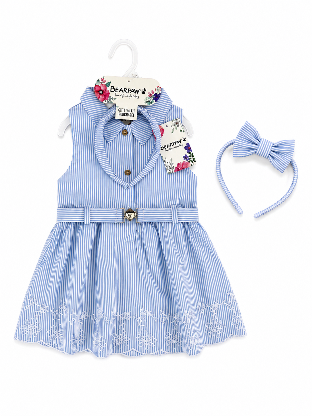 Robe Rayée Chic avec Serre-Tête et Ceinture – 100% Coton | Fille 3 Mois à 5 Ans. Maternita Dakar – Image 4