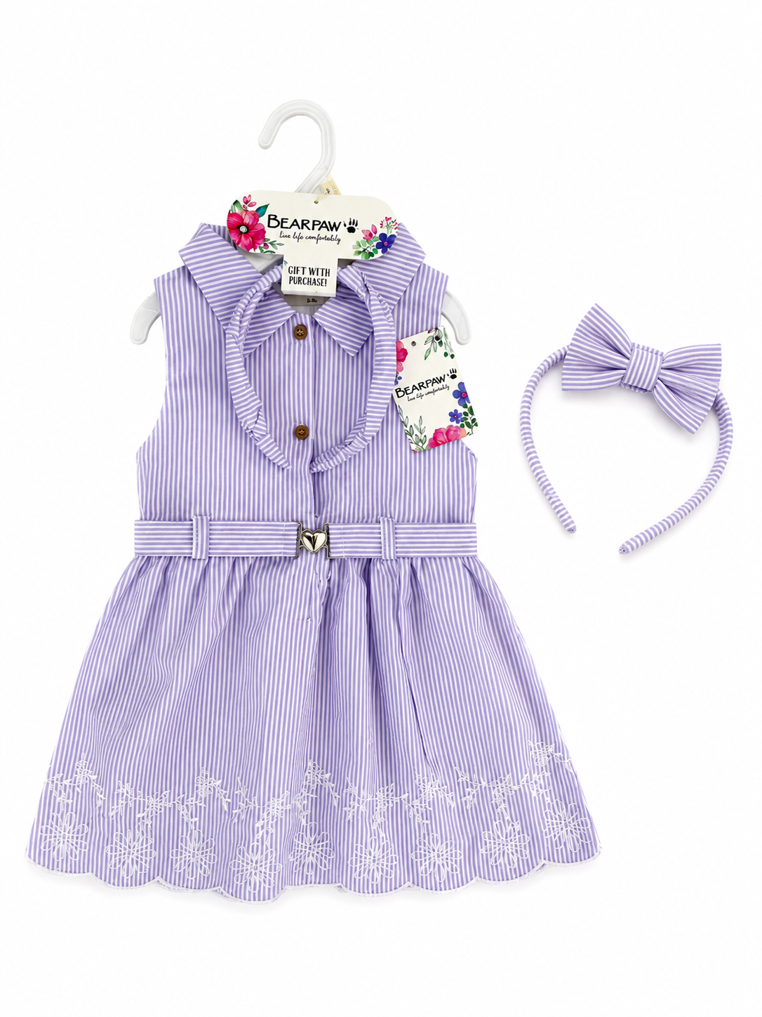 Robe Rayée Chic avec Serre-Tête et Ceinture – 100% Coton | Fille 3 Mois à 5 Ans. Maternita Dakar – Image 6