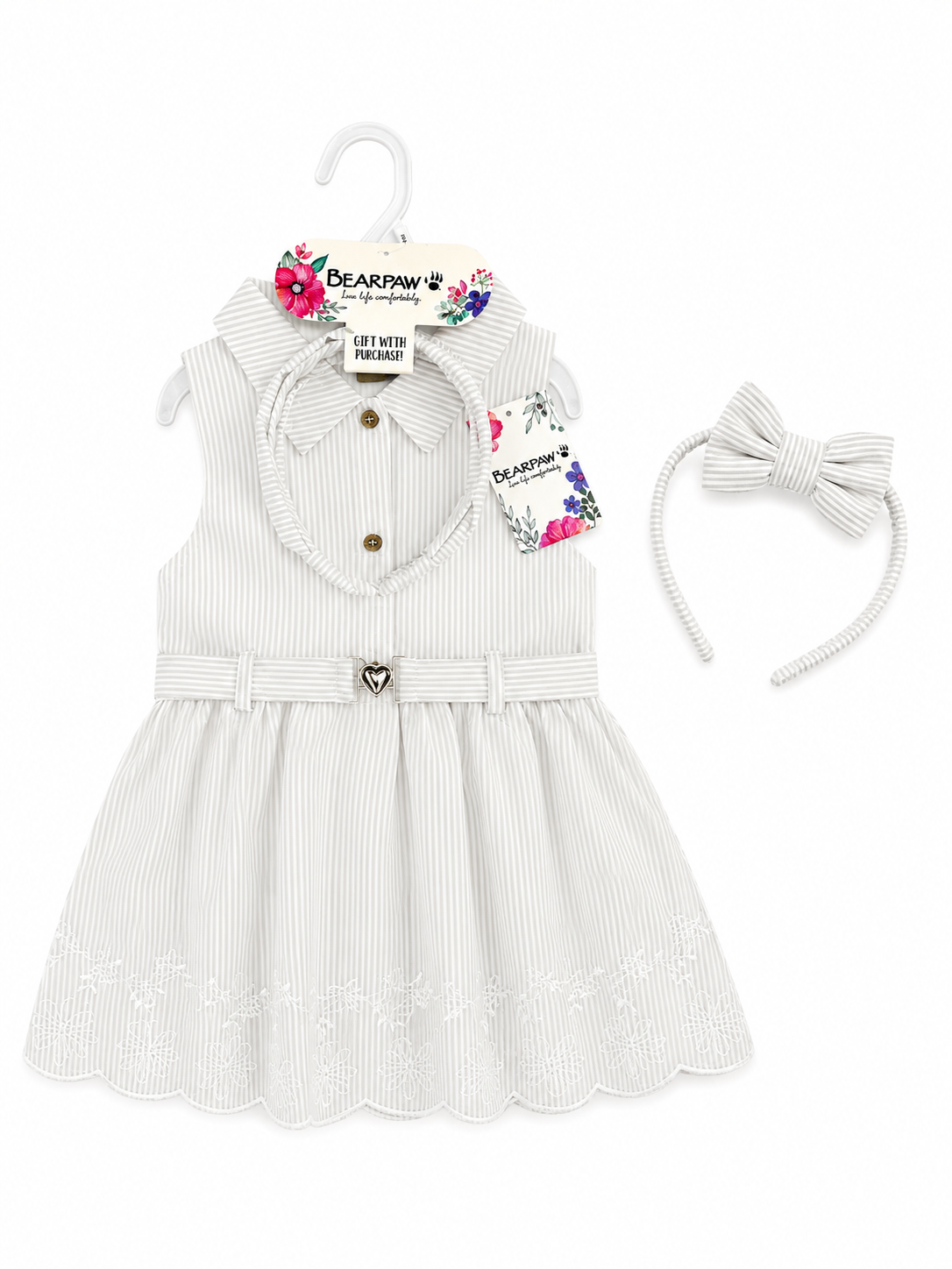 Robe Rayée Chic avec Serre-Tête et Ceinture – 100% Coton | Fille 3 Mois à 5 Ans. Maternita Dakar – Image 5