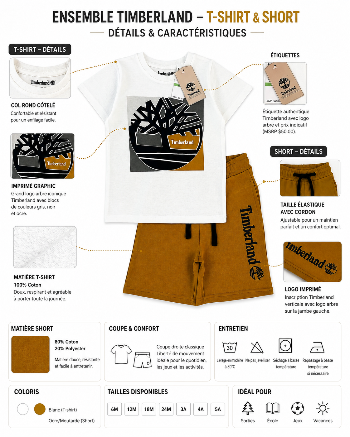 Ensemble Timberland Enfant T-shirt & Short – Confort et Style Décontracté | Bambinerie Maternita Dakar – Image 3