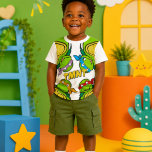 Ensemble TMNT Garçon – 2 Piéces T-shirt & Short Cargo en Coton | Bambinerie Maternita Dakar