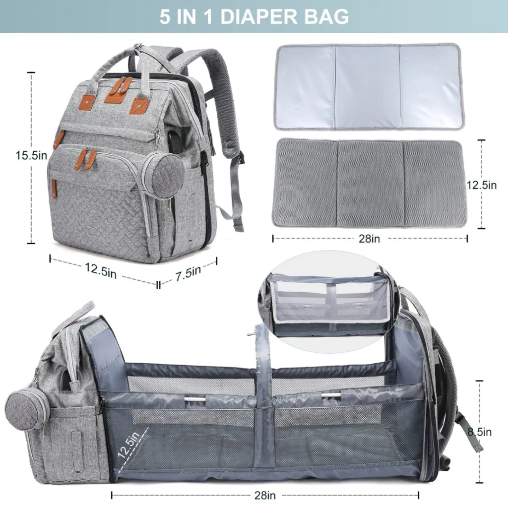 Sac à langer lit pliable 5 en 1 USB Maternita