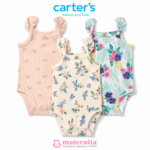 Body bébé fille Carter’s – Lot de 3 bodies sans manches en coton doux. 3-24Mois. Maternita Dakar