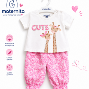 Ensemble Bébé Fille « Cute Girafe » – 2 Pièces en Coton Doux 1-5ans| Bambinerie Maternita Dakar