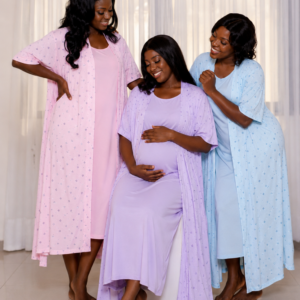 Ensemble de Nuit Pyjama de Grossesse et Allaitement 2 Pieces avec Kimono Long Maternita