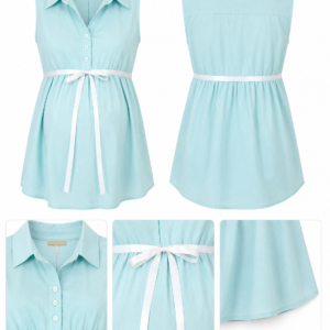 Tunique de Grossesse Sans Manches Bleu Ciel avec Col Chemise et Ruban Ajustable Maternita