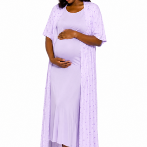 Ensemble de Nuit Pyjama de Grossesse et Allaitement 2 Pieces avec Kimono Long Maternita