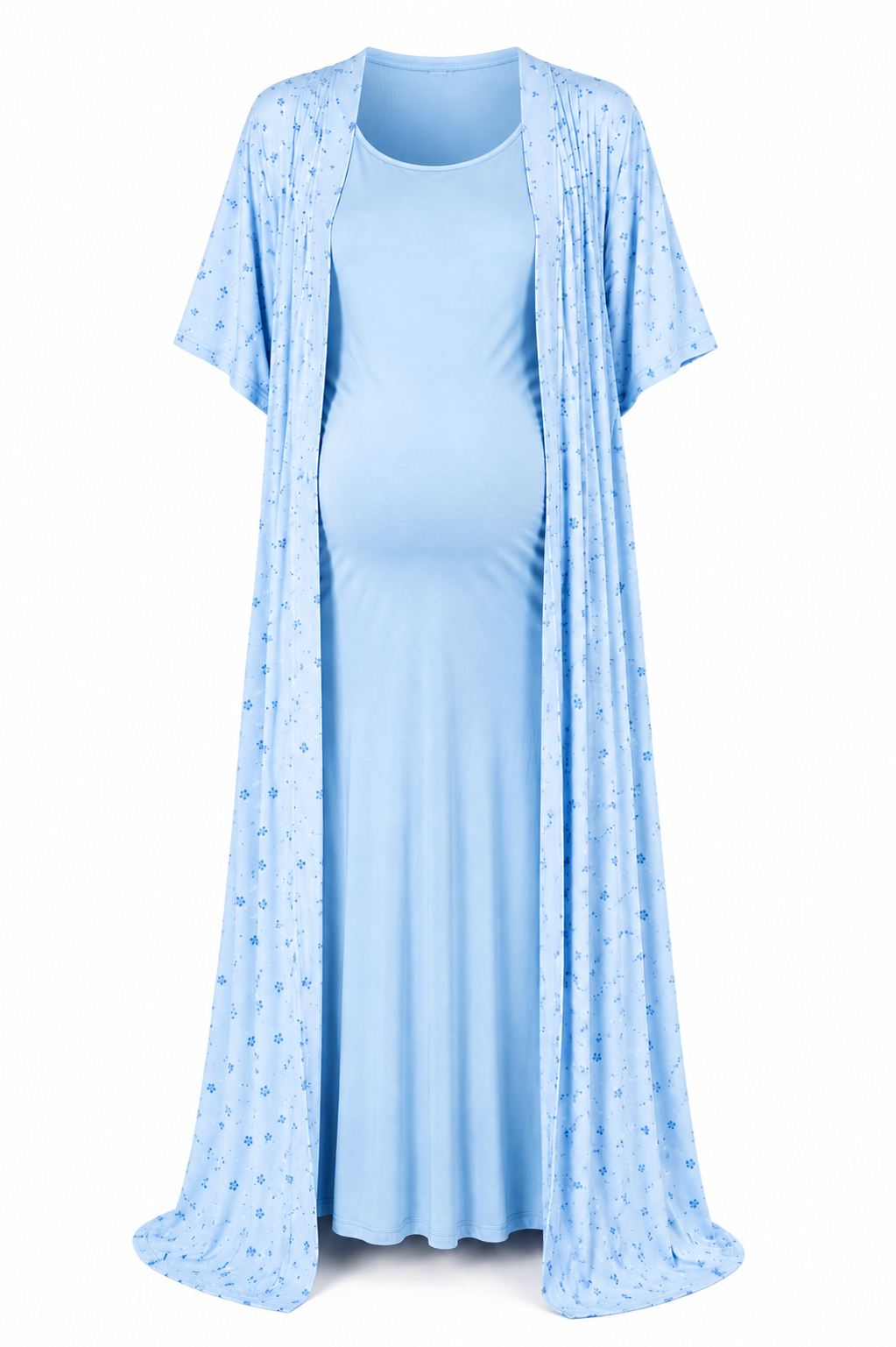 Ensemble de Nuit Pyjama de Grossesse et Allaitement 2 Pieces avec Kimono Long Maternita