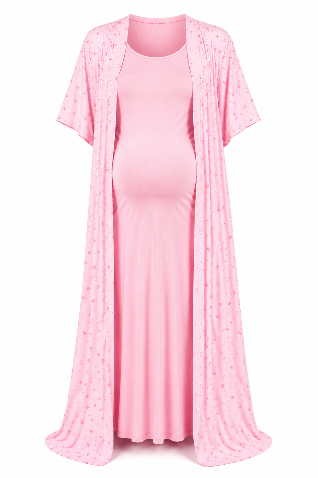 Ensemble de Nuit Pyjama de Grossesse et Allaitement 2 Pieces avec Kimono Long Maternita