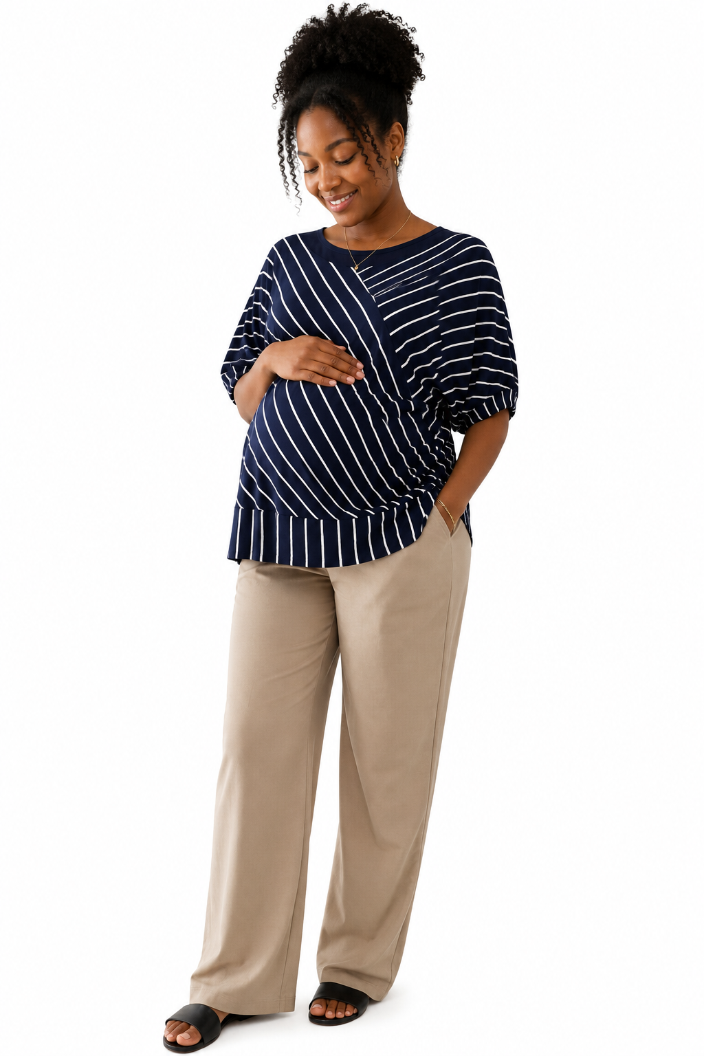 Blouse de Grossesse Top Rayée Bleu Marine – Confort Élégant pour Future Maman. Bambinerie Maternita Dakar.